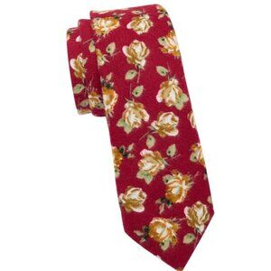 Original Penguin Mens Red Auriel Floral Pattern Woven Tie Workwear New